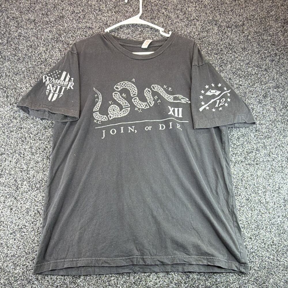 Warrior XII 12 Join Or Die Shirt Mens XL Black Snake Patriotic American Apparel